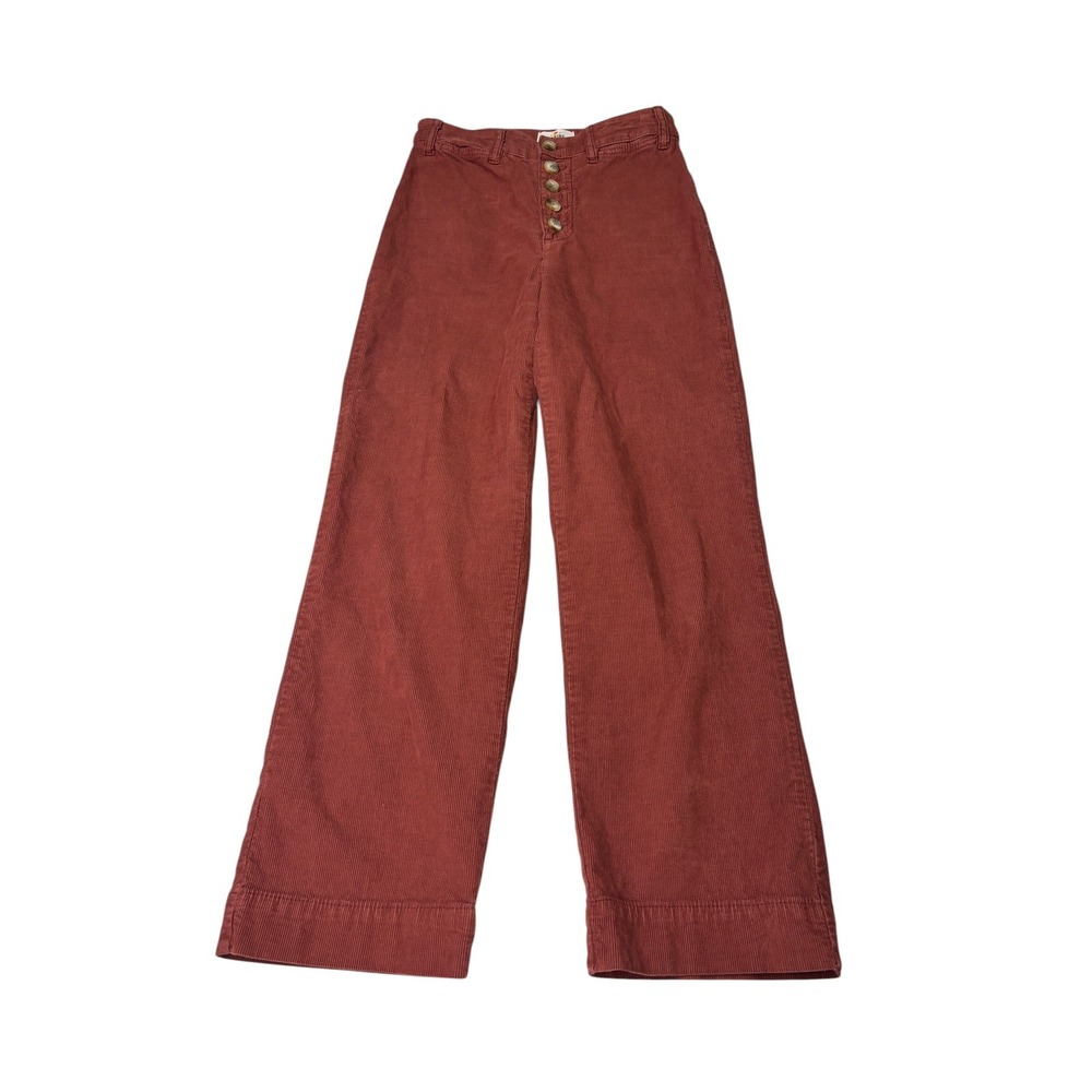 Marine Layer Allison Corduroy Pants Rust Red Wide Leg Button Fly Women 2 W26 L26